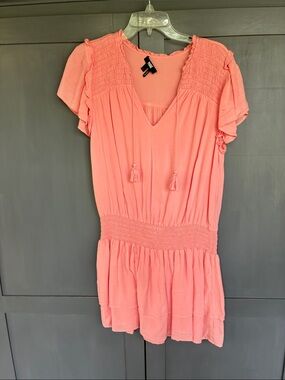 PAIGE Coral Pink Smocked Waist Short Sleeve Dress